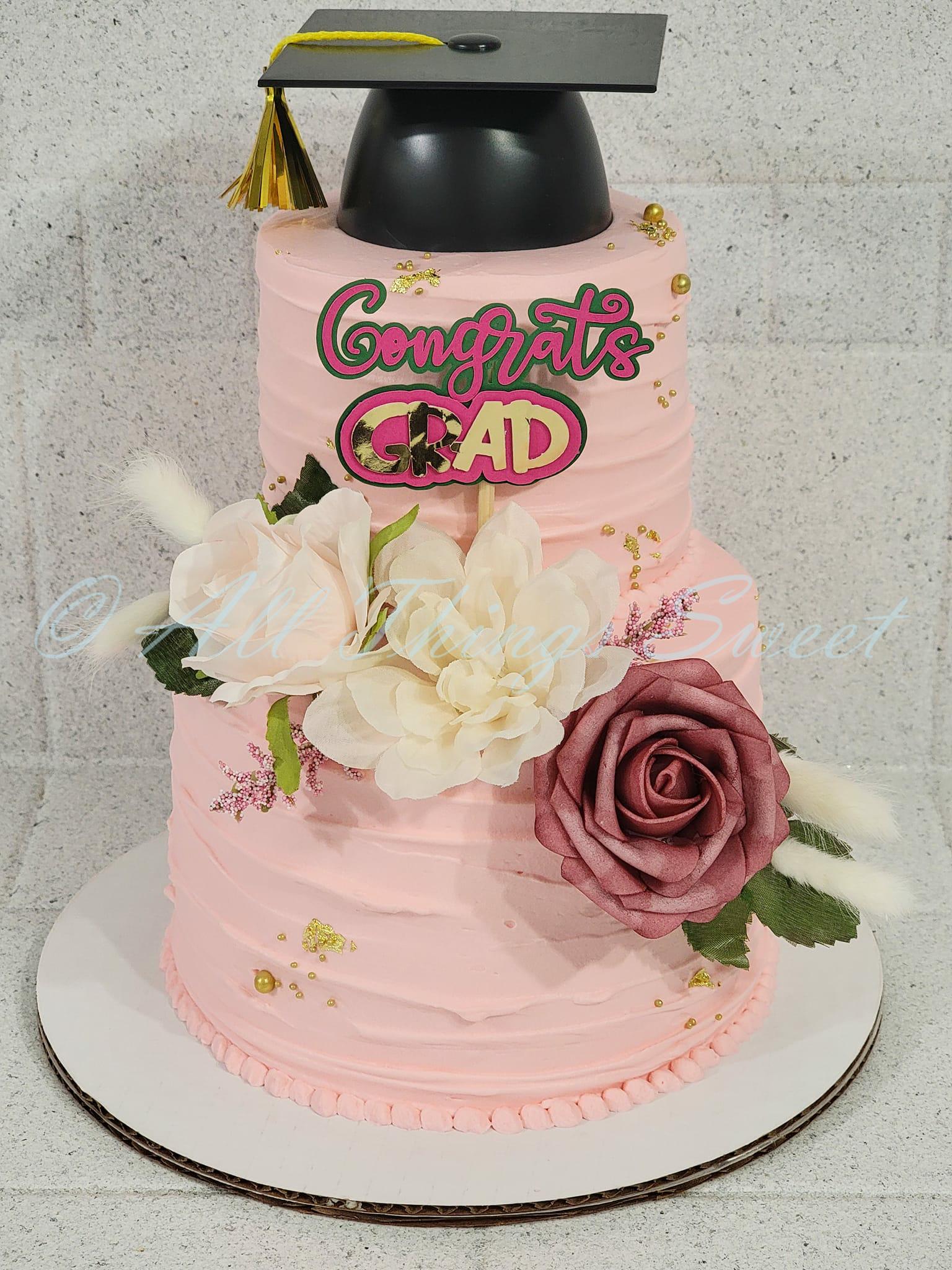 floral fault line graduation cake